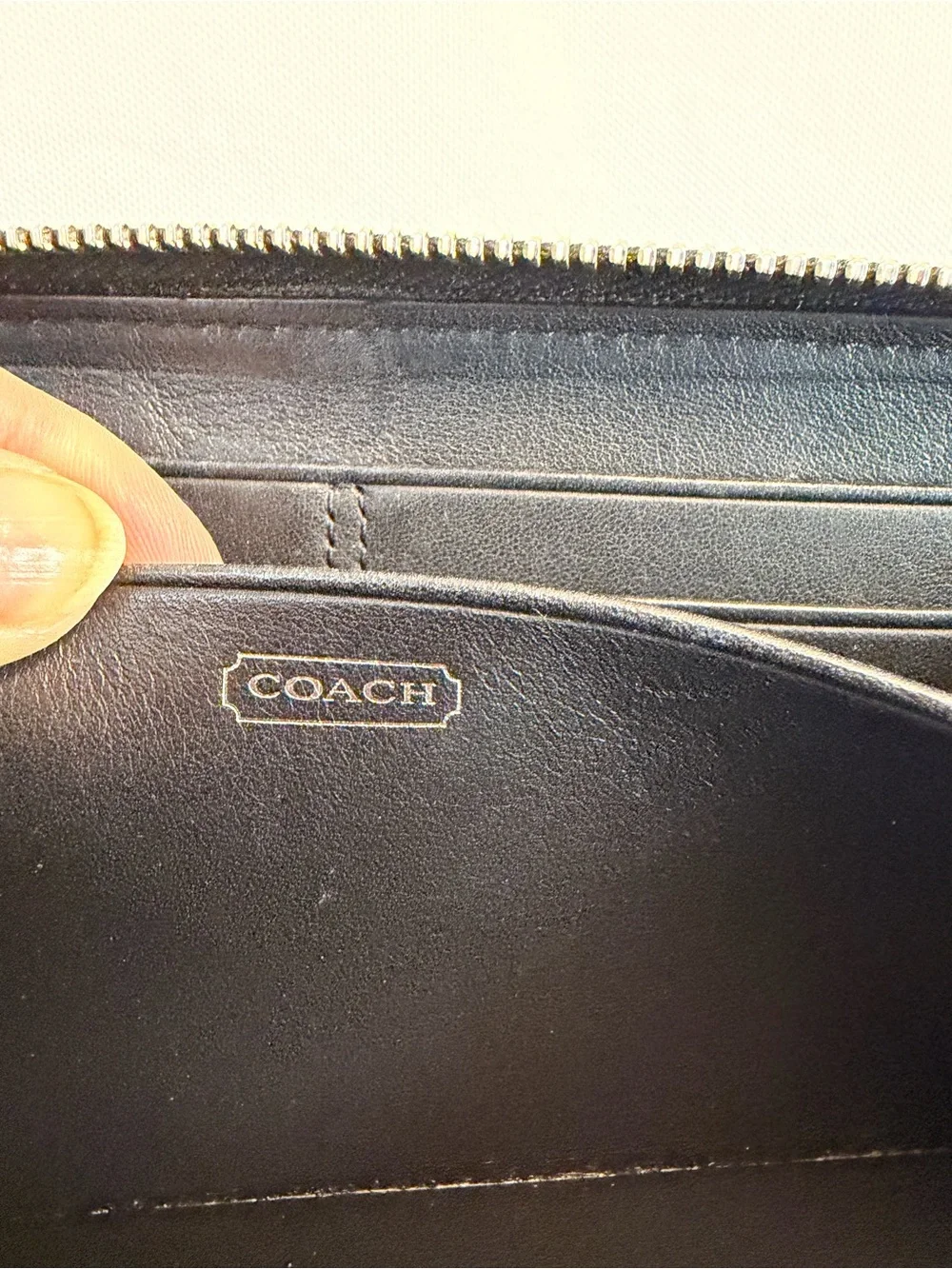 Coach Black Signature Monogram Canvas Zip Accordion Wallet